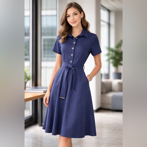 Tommy Hilfiger Dresses & Skirts - Tommy Hilfiger Navy Blue Button Front Fit and Flare Midi Dress size 8